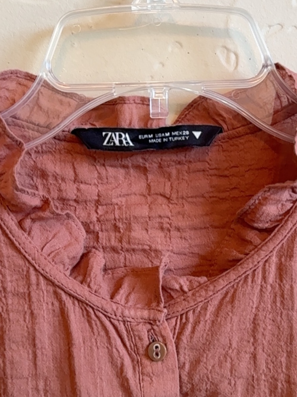 Zara Mauve Button-Front Ruffle Blouse - Picture 3 of 5